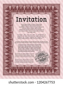 Red Formal invitation. With guilloche pattern. Lovely design. Detailed. 