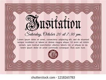Red Formal invitation. With guilloche pattern and background. Sophisticated design. Customizable, Easy to edit and change colors. 