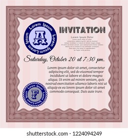 Red Formal invitation. With guilloche pattern. Customizable, Easy to edit and change colors. Money Pattern design. 