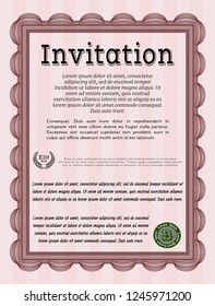 Red Formal invitation. With guilloche pattern. Vector illustration. Beauty design. 