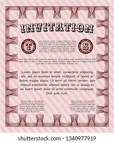Red Formal invitation. With guilloche pattern. Lovely design. Vector illustration. 
