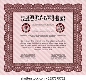 Red Formal invitation. With guilloche pattern and background. Lovely design. Vector illustration. 