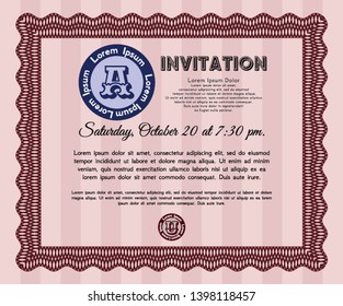 Red Formal invitation. With guilloche pattern. Vector illustration. Good design. 