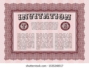 Red Formal invitation. With guilloche pattern and background. Perfect design. Customizable, Easy to edit and change colors. 