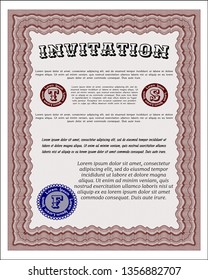 Red Formal invitation. With linear background. Detailed. Lovely design. 