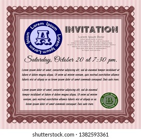 Red Formal invitation. With linear background. Good design. Customizable, Easy to edit and change colors. 