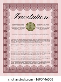 Red Formal invitation. With linear background. Vector illustration. Sophisticated design. 