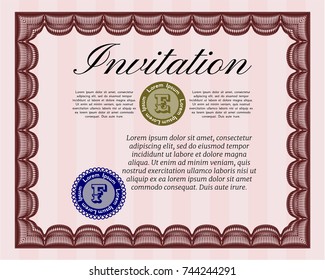 Red Formal invitation. With linear background. Good design. Vector illustration. 