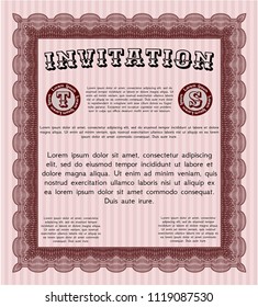 Red Formal invitation. Lovely design. Complex background. Vector illustration. 