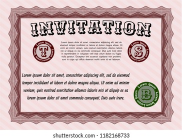 Red Formal invitation. Lovely design. Printer friendly. Vector illustration. 
