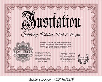 Red Formal invitation. Lovely design. Detailed. With great quality guilloche pattern. 