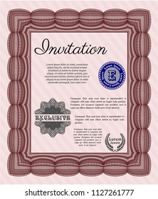 Red Formal invitation. Modern design. Easy to print. Vector illustration. 