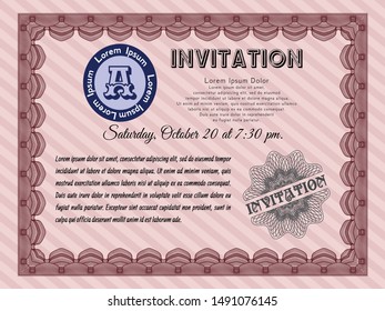 Red Formal invitation. Modern design. Detailed. With background. 