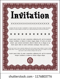 Red Formal invitation. Money design. With guilloche pattern. Vector illustration. 