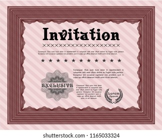 Red Formal invitation. Money Pattern. Detailed. With linear background. 