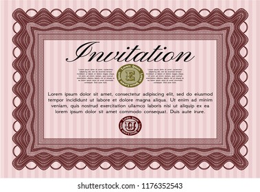 Red Formal invitation. Money Pattern. Vector illustration. With background. 