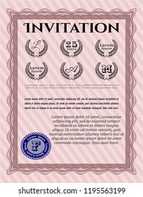 Red Formal invitation. Money Pattern. Vector illustration. With guilloche pattern. 