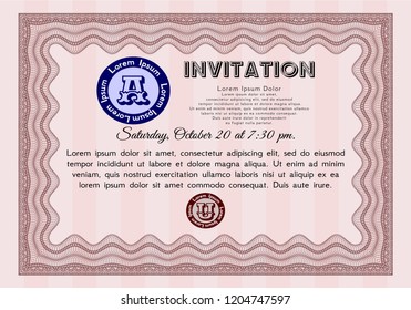 Red Formal invitation. Money Pattern design. Detailed. Easy to print. 