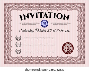 Red Formal invitation. Money Pattern design. Easy to print. Vector illustration. 