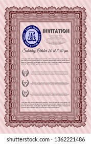 Red Formal invitation. Money Pattern. Customizable, Easy to edit and change colors. With complex linear background. 