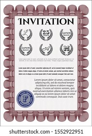 Red Formal invitation. Money Pattern design. Detailed. With complex linear background. 