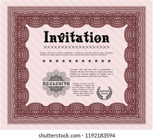 Red Formal invitation. Money style design. With great quality guilloche pattern. Customizable, Easy to edit and change colors. 