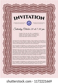 Red Formal invitation. Nice design. With guilloche pattern. Detailed. 