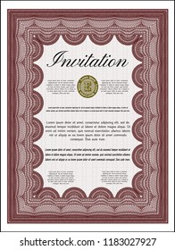 Red Formal invitation. Nice design. Detailed. With great quality guilloche pattern. 