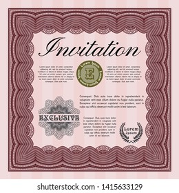 Red Formal invitation. Nice design. Vector illustration. With great quality guilloche pattern. 