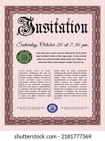 Red Formal invitation. Nice design. Easy to print. Vector illustration. 