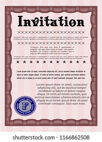 Red Formal invitation. Printer friendly. Vector illustration. Money style design. 