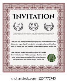Red Formal invitation. Printer friendly. Detailed. Money Pattern design. 