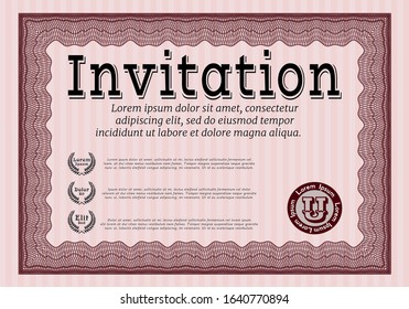 Red Formal invitation. Printer friendly. Money style design. Vector illustration. 