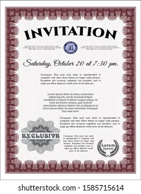 Red Formal invitation. With quality background. Vector illustration. Money Pattern. 