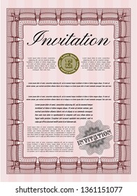 Red Formal invitation. Retro design. Customizable, Easy to edit and change colors. With linear background. 