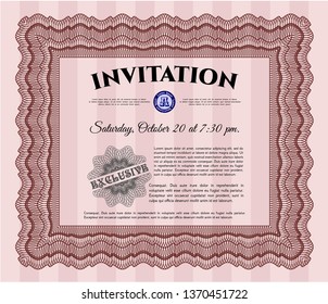 Red Formal invitation. Retro design. Easy to print. Detailed. 