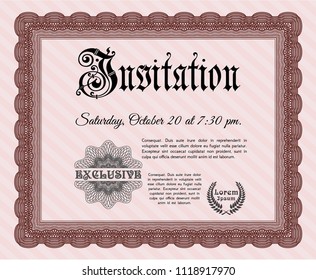 Red Formal invitation. Sophisticated design. Detailed. With guilloche pattern and background. 
