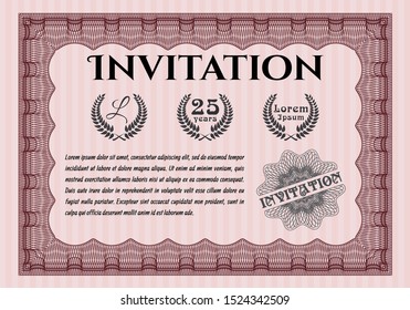 Red Formal invitation. Sophisticated design. Customizable, Easy to edit and change colors. With guilloche pattern and background. 