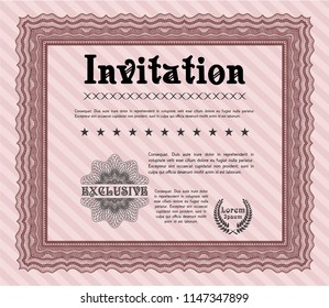 Red Formal invitation. Superior design. With guilloche pattern and background. Vector illustration. 
