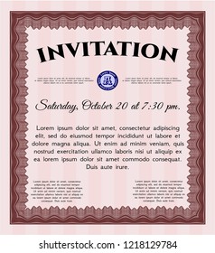 Red Formal invitation. Superior design. Detailed. With guilloche pattern and background. 