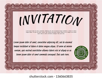 Red Formal invitation. Superior design. Vector illustration. Easy to print. 