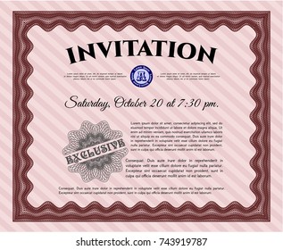 Red Formal invitation. Superior design. Vector illustration. With linear background. 
