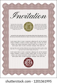 Red Formal invitation template. Artistry design. Printer friendly. Detailed. 