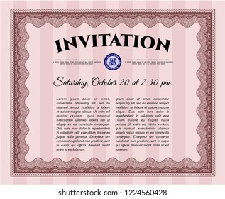 Red Formal invitation template. Artistry design. Detailed. With guilloche pattern. 
