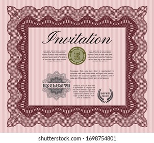 Red Formal invitation template. Artistry design. Detailed. With background. 