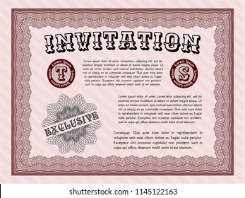 Red Formal invitation template. With background. Money Pattern design. Detailed. 
