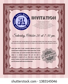 Red Formal invitation template. With background. Detailed. Retro design. 