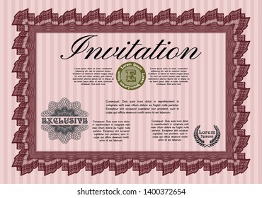 Red Formal invitation template. With background. Vector illustration. Modern design. 