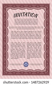 Red Formal invitation template. With background. Artistry design. Detailed. 