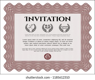 Red Formal invitation template. Beauty design. Vector illustration. With guilloche pattern. 